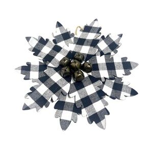 Ganz Medium Black and White Buffalo Plaid Poinsettia Ornament with Bell Center